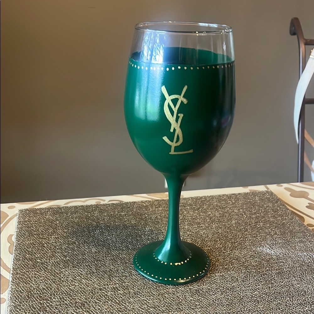 YSL Green and Gold Wine Glass